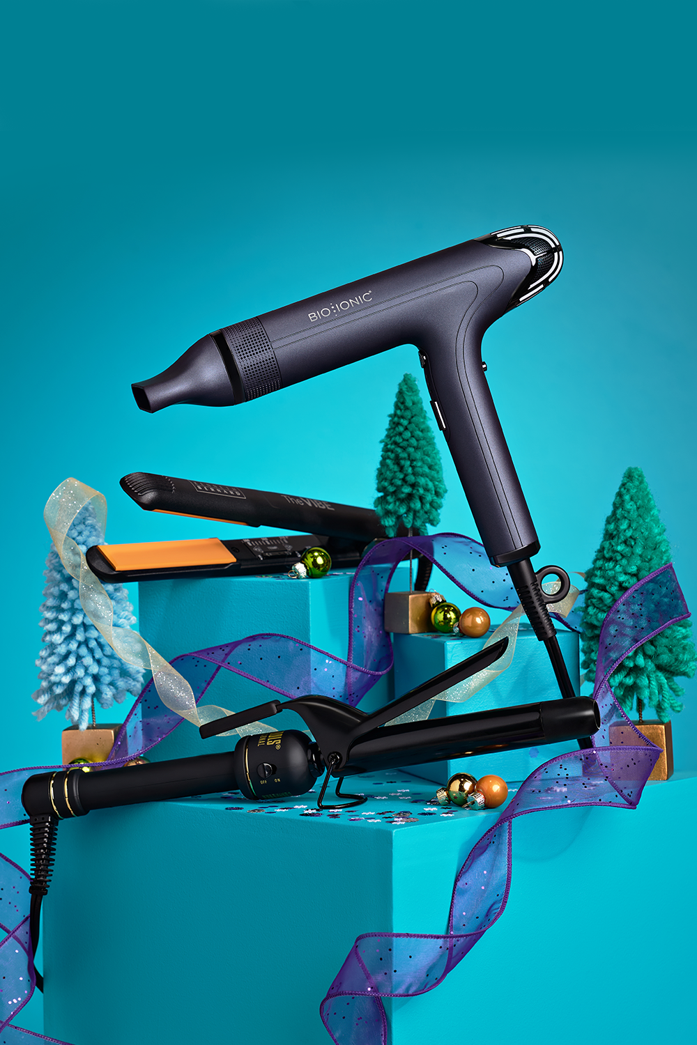 Hair dryer, curling iron, and flat iron
